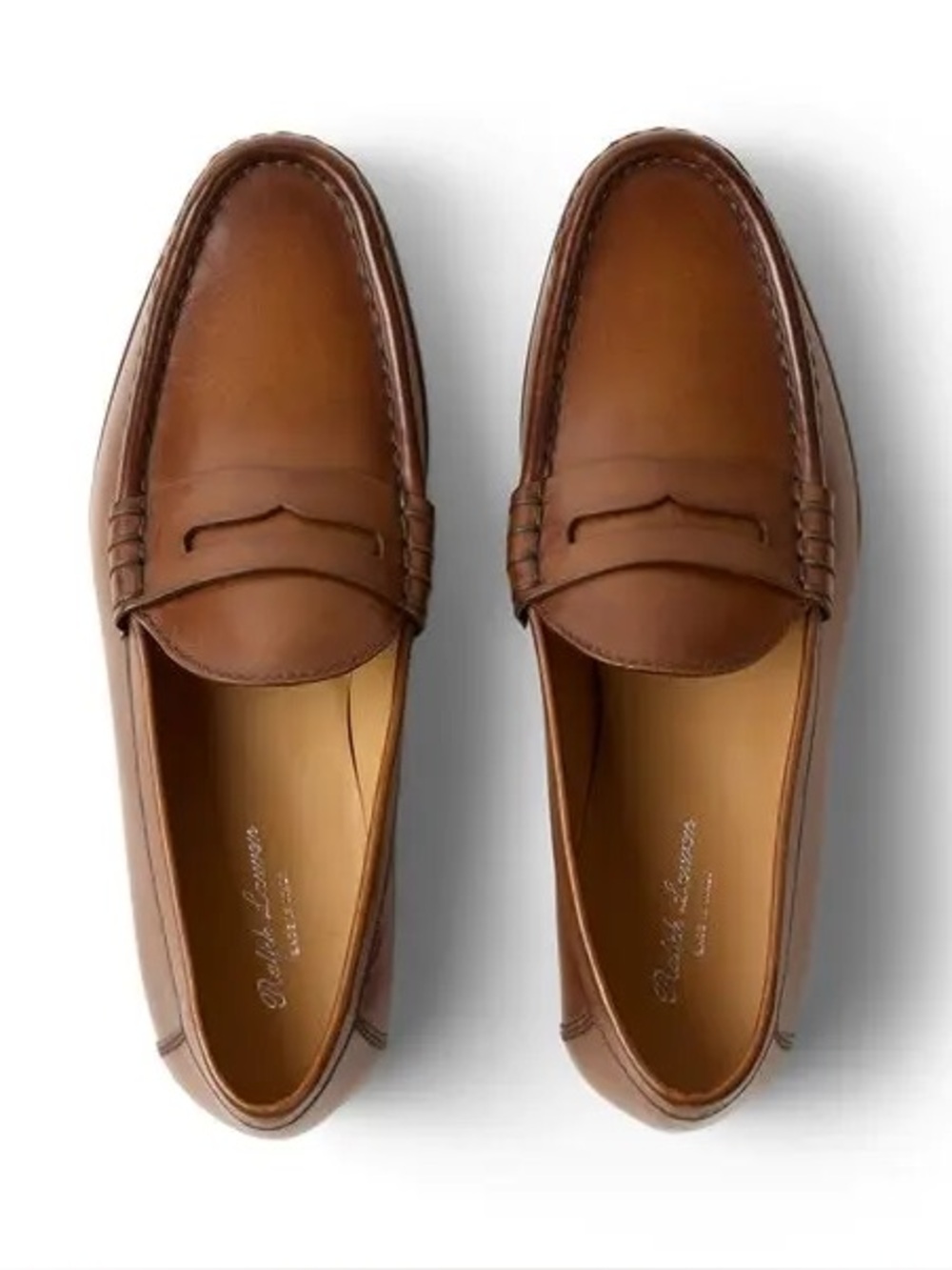 Ralph Lauren Chalmers Burnished Calfskin Penny Loafers Tan Italy 8.5D
